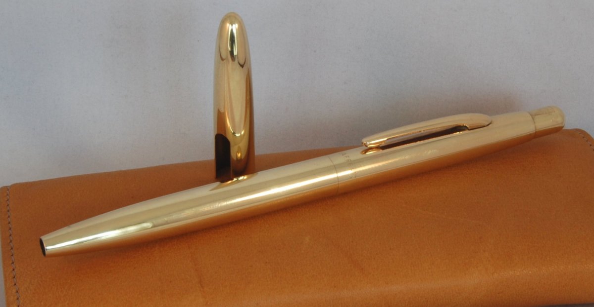 2 Finishes UK Seller Vintage Sheaffer Circle Grip Anodised Gold Ballpoint Pen 
